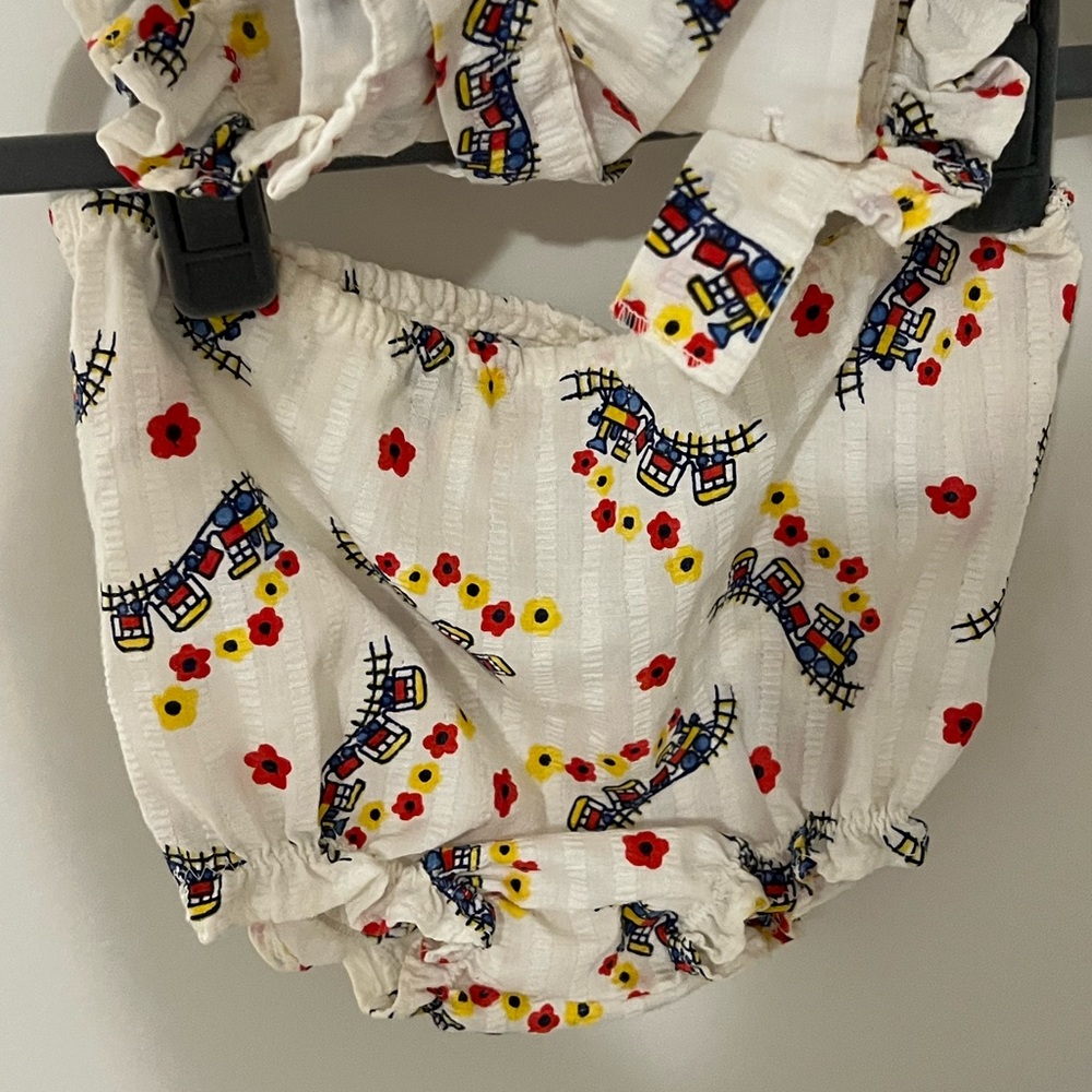 Vintage OOAK train print overall skirt and bloomers - Picture 4 of 4